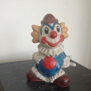 Vintage Cute Colorful Ceramic Smiling Circus Clown Statue Figurine